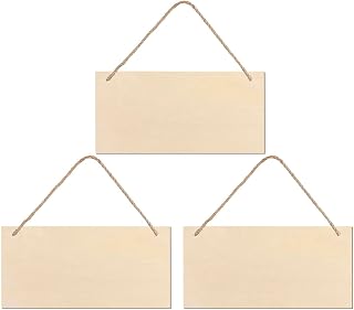 JANOU 3 Pack Unfinished Wood Hanging Signs - Blank Rectangle Plaques for DIY Crafts, Door & Wall Decor with Rope, 4x8 Inch