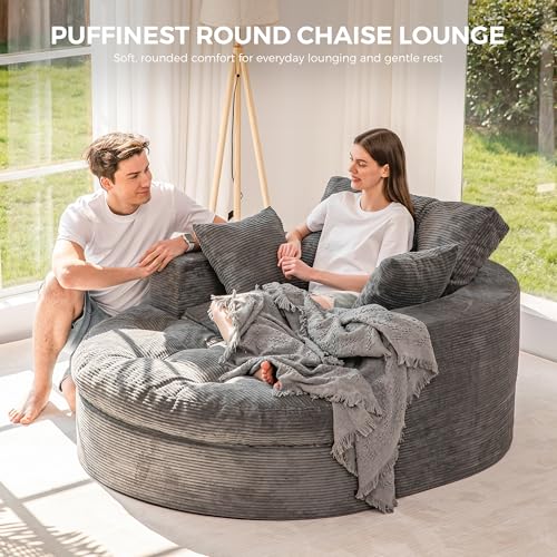 Image of MAXYOYO Modular Sectional Chaise Lounge Sofa, Round Upholstered Lounge Chair with Ottoman, Comfy Couch with Layered Cushion, Tufted Sleeper Chair for Living Room, No Assembly, Dark Grey