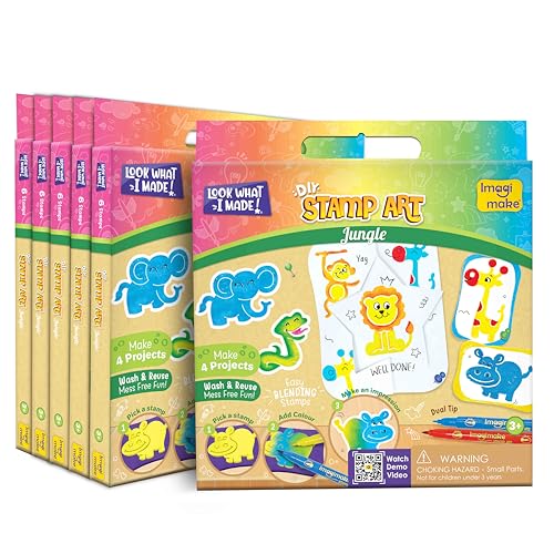 Image of Imagimake Jungle Theme Stamp Art DIY Kit - Pack of 6 | Reusable Stamps & Mess-Free Creative Activity | Art & Craft Set | Return Gifts for Kids Birthday Party Ages 3,4,5,6