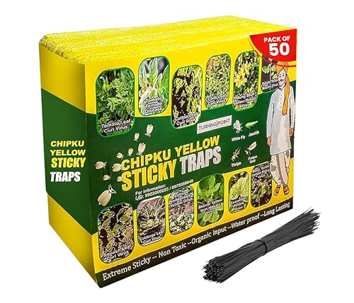 Image of Chipku A5 Yellow Sticky Trap for Insects Pack of 50 Sheets| for Garden & Agriculture to Control Whiteflies, Aphids, Thrips, Jassids| Fly Catcher Insect Catcher Glue Trap for 100% Results
