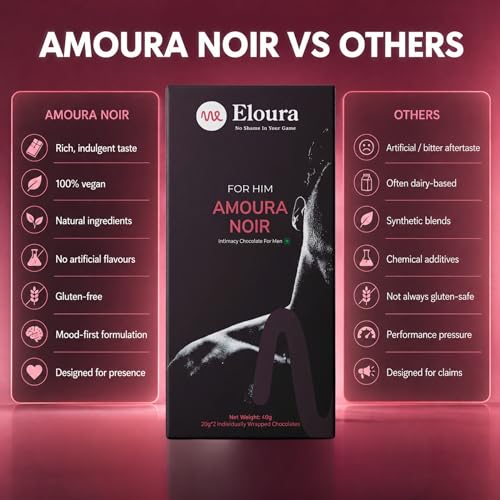 Image of ELOURA Amoura Noir Mood Uplifting Chocolate for Men - 2 Bars, 20g Each | 45% Dark Chocolate & 9 Natural Botanical Blend | Vegan Dairy Free | Mood Enhancing Chocolate | Chocolates Box for Gift