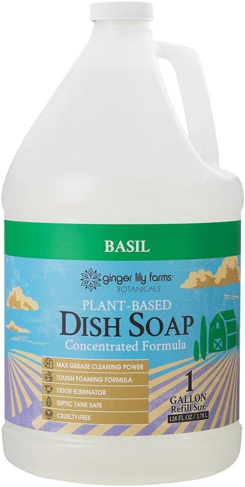 Ginger Lily Farms Plant-Based Liquid Dish Soap, Basil Scent