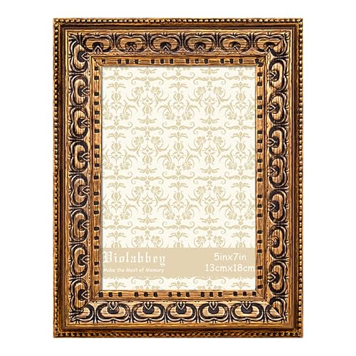 Image of VIOLABBEY 5x7 Picture Frame Antique Black and Gold, Vintage Photo Frame | Small Antique Ornate Picture Frame, Wall or Tabletop Display, Classic Design for Home Office Decor, Fits 5x7 Pictures