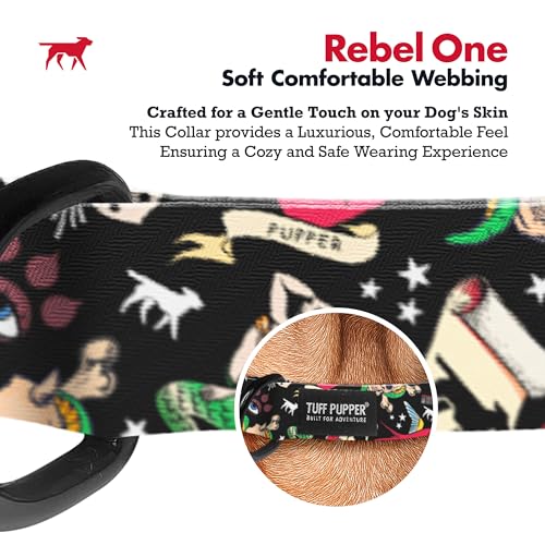 Image of Tuff Pupper Premium Adjustable Dog Collar for Small Boy Dogs, Stylish Pattern Collars Designed in USA, Quick Release Buckle, Rebel One Print for Male Dogs, Small (0.7 Inch Wide x 8-12 Inch Neck)