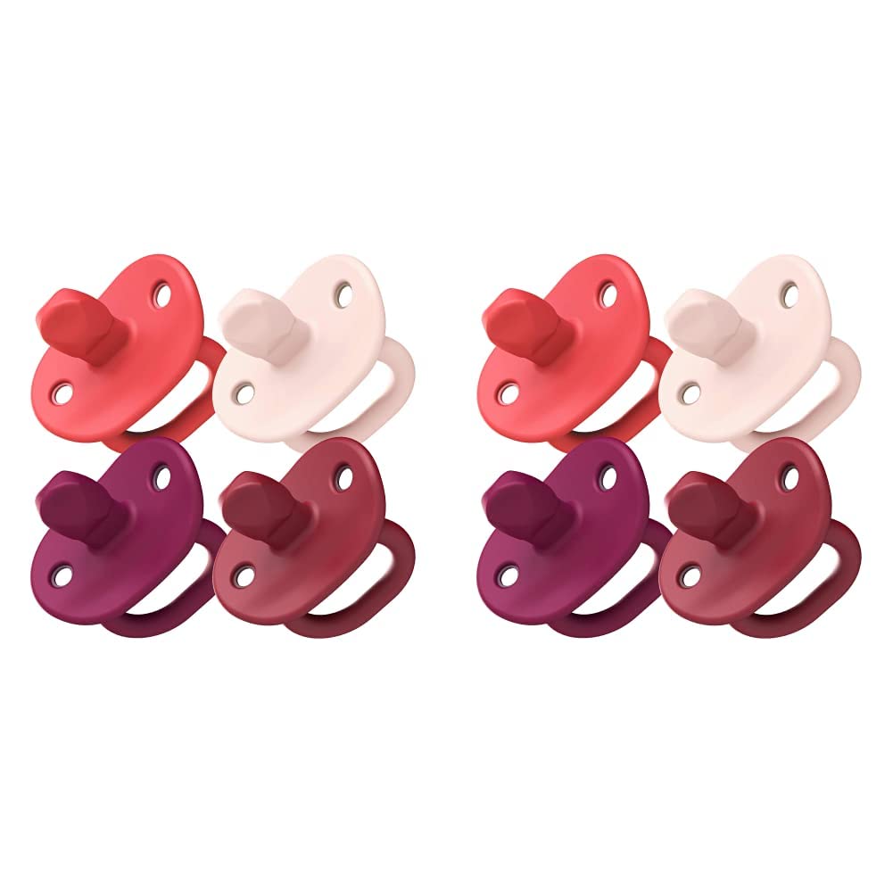 BoonJEWL Biometric Stage 1 Orthodontic Pacifier — 0+ Months — Pink — Silicone Baby Pacifier with Soothing Gem Shaped Nipple — 4 Count (Pack of 2)