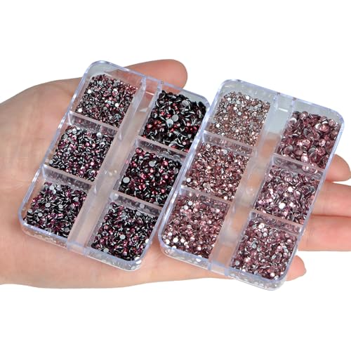 Image of Bymitel 7200 Pieces Lt.Amethyst and Amethyst Rhinestones Flat Back 6 Mixed Sizes Crystal Round Glass Gems with Tweezers and Picking Rhinestones Pen