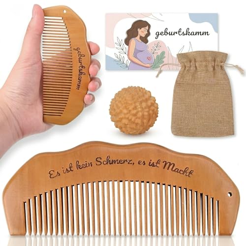 Geburtskamm Wehenkamm mit Massageball Set zur Schmerzlinderung bei der Geburt Geschenk für Schwangere & Wochenbett Essentials-Geschenkidee für werdende Mütter Ideales Postpartum Essentials
