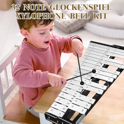 Image of Soulmate Glockenspiel Xylophone Professional 32 Notes Percussion Glockenspiel Kit for Adults & Beginners with Drum Pad, Adjustable Stand, Drum Sticks, Carrying Bag - Ideal for Practice & Performance