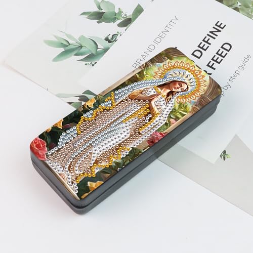 Image of DIY Diamond Painting Glasses Case, Religious Woman Diamond Art Eyeglass Storage Box, Handmade 5D Diamond Art Kit for Adults, Travel Sunglasses Holder, Craft Gift Idea