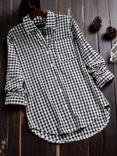 Image of OOMPH! Women Checked Smart Casual Shirt | Women's Gingham Check Shirts | Full Sleeve Button-Down Casual Westernwear for Women | Smart Fit Office Wear Top
