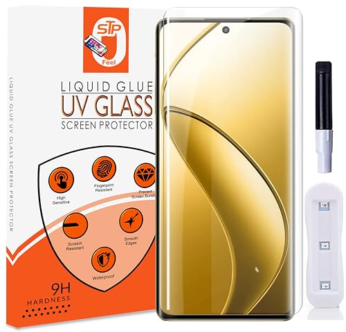 Image of STP FEEL UV Tempered Glass Screen Protector For Realme Narzo 60 Pro (6.7 Inch) (Pack of 1) Full Adhesive UV Glue Curved Edge to Edge Case Friendly HD Clarity with easy installation kit