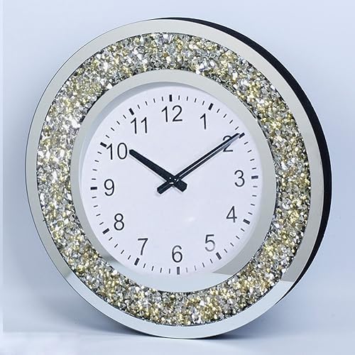 Silver Round Mirror Clock Crystal Crush Diamond Mirrored Sparkle Twinkle Bling main image 0