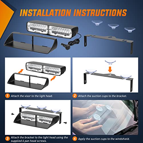 Image of Nilight Emergency Strobe Lights Windshield Hazard Warning Safety Flash with Suction Cups Super Bright LED Light Amber White for Police Enforcement Firefighters Vehicle Truck