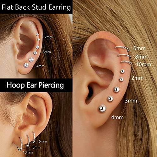 THUNARAZ Surgical Steel Tiny Stud Earrings for Women Hypoallergenic Flat Back Cartilage Earrings Cubic Zirconia Tiny Ball Earrings Hoops Conch Helix Cartilage Piercing Jewelry2