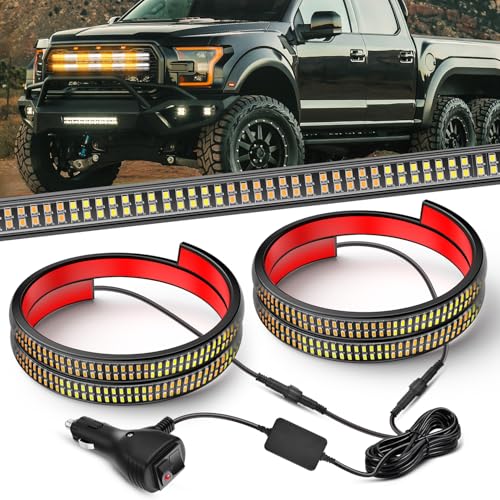Image of Nilight 2PCS 24 inch Truck Grille Strobe Lights Strip 384 LED Emergency Light Amber White Flexible Side Flashing Warning Caution Safety Waterproof Lighting Kit for Trucks Tow Plow Construction Vehicle