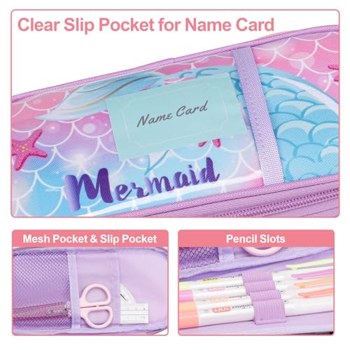 Image of Bagseri Pencil Case for Girls - Expandable Kids Pencil Case Large Capacity Pencil Pouch Organizer Cute Pencil Bag Pencil Box for School Student, Pen Case Only (Purple Mermaid Tail)
