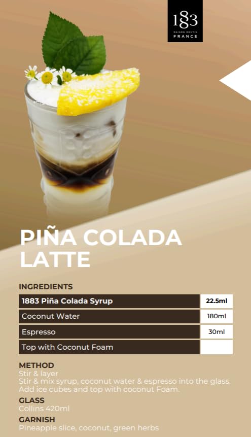 Image of 1883 Pina Colada Syrup for Drinks, Made in France, 1 Liter Glass Bottle