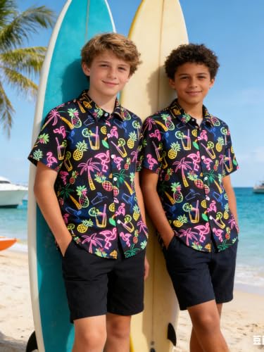 Image of uideazone Boys Novelty Print Short Sleeve Button Down Hawaiian Shirt 5-14Y