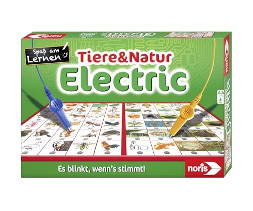 noris Tiere & Natur Electric Lernspiel – Zuordnungsspiel mit Lichtsignal bei richtiger Antwort, 12 Bildtafeln, Batterie betrieben – pädagogisches Spielzeug Kinder ab 6 Jahren