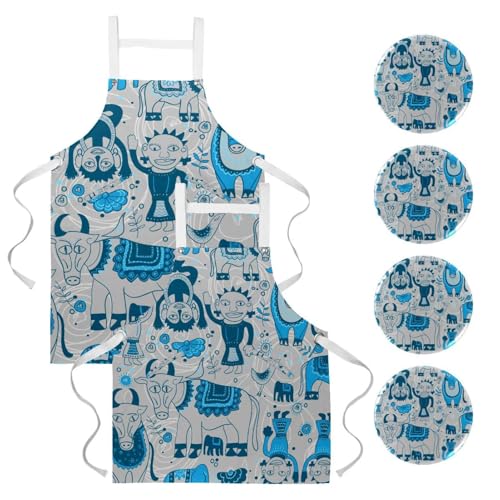 Tablier de cuisine anti-taches bleu pour pâtisserie et travail de service