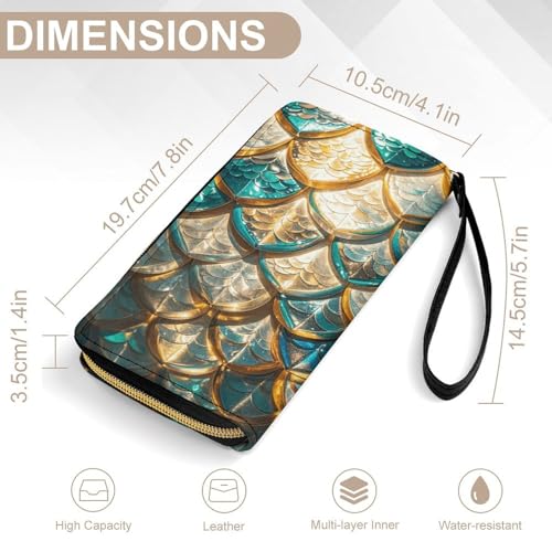 Womens Wallet Glittering Fish Scales Print Cell Phone Wallet Purse Travel Long Purse PU Leather Clutch Wallets with Zip, Hand Strap2