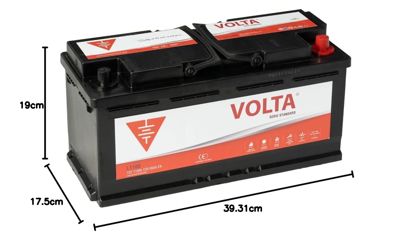 Bateria de Coche Standard 110Ah 950A Volta L1100D - Borne +Dcha - Medidas Largo 393 x Ancho 175 x Alto 190 mm con 2 años de Garantía - Fabricación Europea.