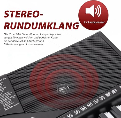 Pyle Keyboard, 61 Tasten- Keyboard Piano, Digital Piano- für Anfänger, E Piano- Set Inkl. Klavier Ständer, Hocker, Kopfhörer, Notenablage, LCD- Display, Tragbares Design, Perfekt um Keyboard zu lernen