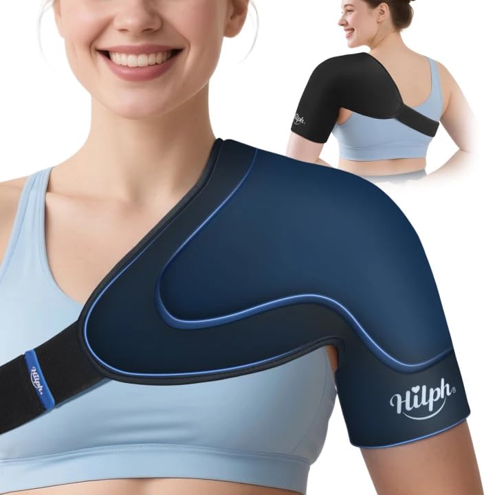 Hilph Manchette rafraîchissante pour épaule, bandage d'épaule flexible, sac à glace avec fermeture pour coiffe des rotateurs, tendinite, douleurs aux...