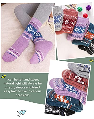 Image of Velice Wool Socks for Women Merino Wool Boot Hiking Thick Thermal Warm Winter Crew Cushion Cozy Work Socks 5 Pairs