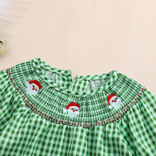 Toddler Baby Girl Christmas Dress Long Sleeve Santa Embroidery Plaid Princess Dresses Cute Christmas Outfits Set4