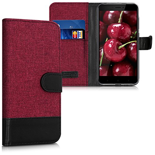 kwmobile Carcasa Compatible con Xiaomi Redmi 4X - Funda Protectora con Tapa Tarjetero y Soporte - Rojo Oscuro/Negro