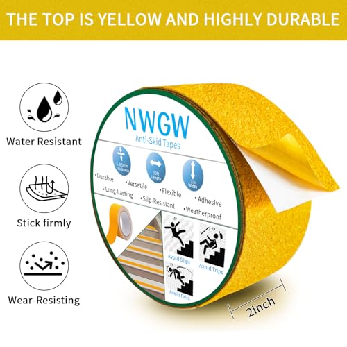 Image of Anti Slip Tape 2 inch x 30FT, Light Yellow Heavy Duty Waterproof Non-Slip Safety Traction Grip Tape for Indoor Outdoor Stairs, Steps, Ramps, Walkways and Pool