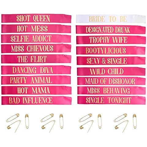 Fvomye 18 Pieces Bride to Be Sashes Hen Night Sashes 17 Rose Red Team Bride Sashes with 1 White Bride to Be Sash for Bridal Shower Party Bachelorette Party Supplies Wedding Ladies Night Out (Rose Red) Cover