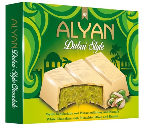 Alyan - Tablaeta de Chocolate Blanco Dubái, Relleno de Pistachos y Kunafa, Estilo Dubái, 100gr