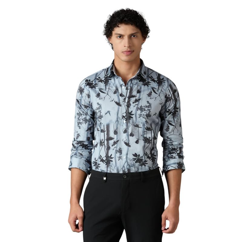 Image of Men's Printed Regular Fit Full Sleeves Cotton Formal Shirt