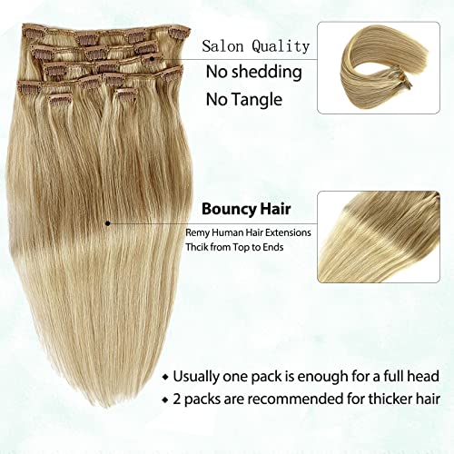 Image of Clip in Hair Extension Human Hair Balayage Blonde Mixed Bleach Blonde Real Hair Extensions Clip in Human Hair Extensions Real Human Hair 12inch for Full Head 7 Pieces 70 Gram