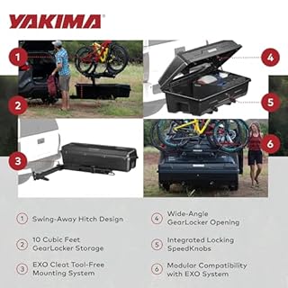 Yakima EXO SwingBase Hitch Base Rack & EXO GearLocker Vehicle Rooftop Cargo Carrier Box, Black - Car Storage Accessories for Travel and Camping