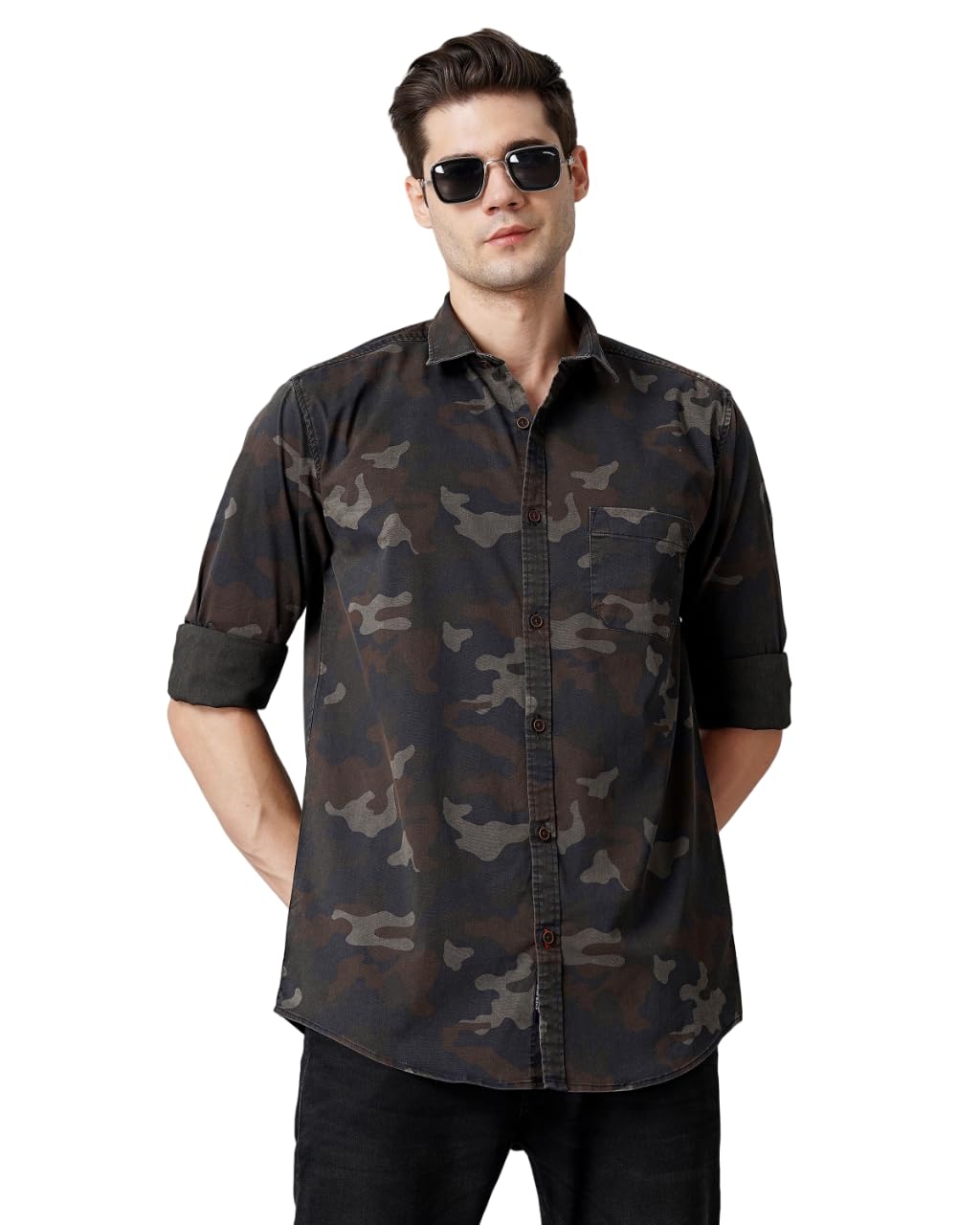PAUL STREETMen's Multi-Black Camofaluge Full Sleeve Shirt (S)