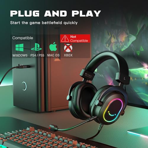Fifine H6 Gaming Headset For Pc-Wired Headphones With Microphone-7.1 Surround Sound Computer Usb Headset For Laptop, Streaming Headphones On Ps4/Ps5, With Eq Mode, Rgb, Soft Ear Pads - Ampligame H6 thumb #6