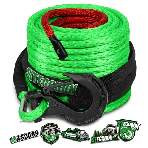 STEGODON Synthetic Winch Rope 3/8 x 85ft 25 000LBS Synthetic Winch Line 3/8 Winch Cable Replacement Synthetic Rope with Forged Winch Hook for 4WD Off Road Vehicle SUV Truck(Green)
