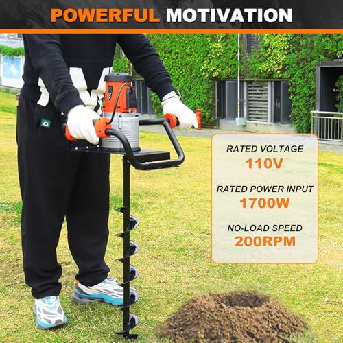 1700W Electric Post-Hole Digger with 4"+ 6"+8" Auger Bit - Your Earth Auger Drill for Quick Post Hole Digging, Tree Planting & More