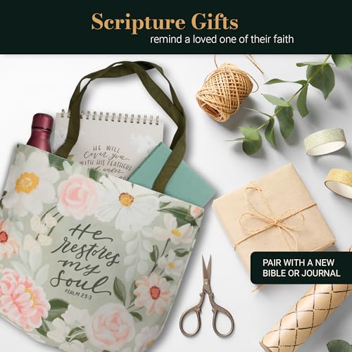 Image of Christian Art Gifts Natural Canvas Tote Bags for Women with Inspirational Scripture, Easy Carry Woven Shoulder Straps