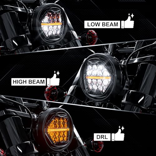 Image of DOT Approved 5-3 /4 inch 5.75 Inch LED Headlight with Amber DRL Compatible with Dyna Street Bob Super Wide Glide Low Rider Night Rod Train Softail Deuce Custom Sportster Iron 883,Black