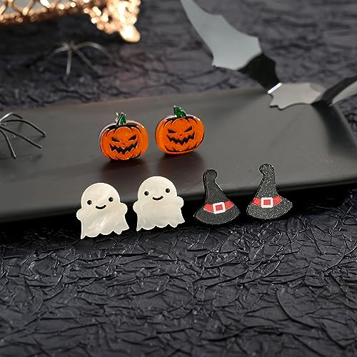WOWORAMA Halloween Earrings Cute Pumpkin Earrings for Women Fun Crystal Pumpkin Stud Earrings Funny Smiling Face Pumpkin Drop Earrings Halloween Earrings Jewelry