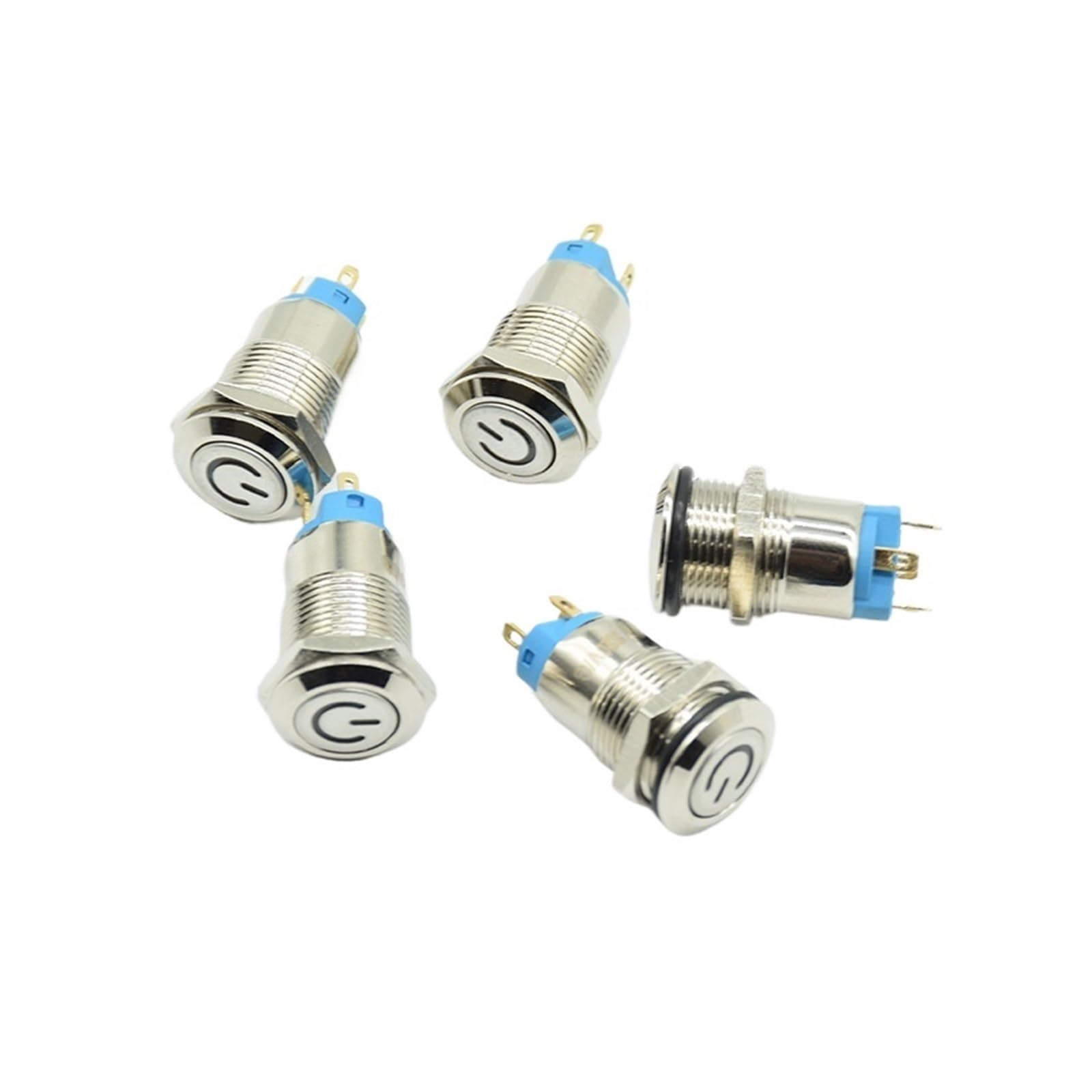 Interruptor de botón autoblocante de 12mm y 12V con cabeza plana para control eléctrico 5 uds