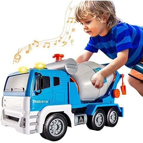 HYAKIDS Construction Vehicles Cement Mixer Truck Toys with Drum Rotate, Lights and Sounds Friction Powered Cars Gift for Boys Girls Age 3 4 5 (Blue) Cover