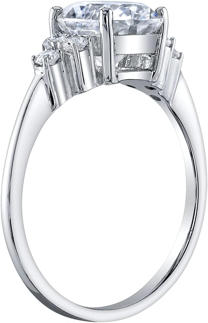 PEORA Moissanite Oval Cut Engagement Ring and Wedding Band Bridal Set in Sterling Silver, 2 Carat Center, DE Color, VVS Clarity, Sizes 4 to 10