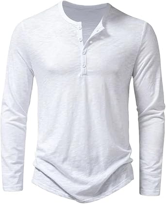 Mens Cotton Button Down Shirt Long Sleeve Casual Button Up Solid Color Fashion T-Shirt