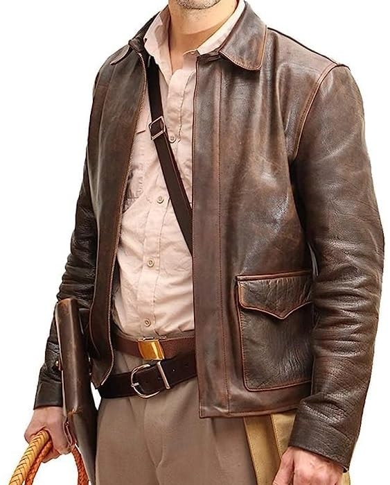 Men's Raiders of The Lost Jones Harrison Indiana Leather Jacket Genuine Vintage Explorer Distressed Jacket