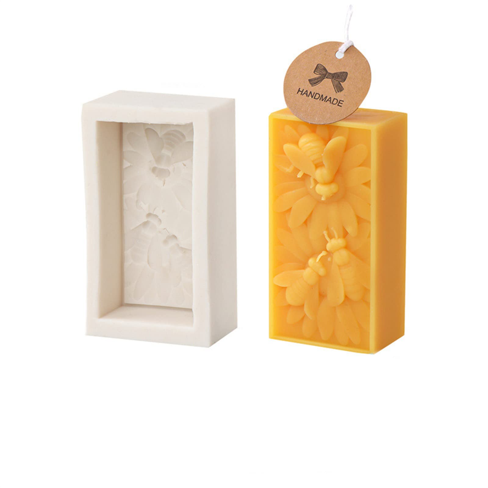 Xidmold Bee Flower Candle Soap Mold, Honeybee Flower Rectangular Silicone Mold for Beeswax Candle, Soap, Lotion Bar, Fondant, Dessert, DIY Crafts (Small)